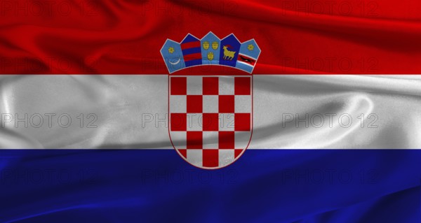Flag of Croatia with fabric textured background. Close up of National flag of Croatia with realistic texture