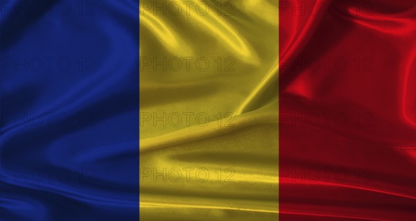 National flag of Romania with cloth texture. Romania flag with realistic texture background