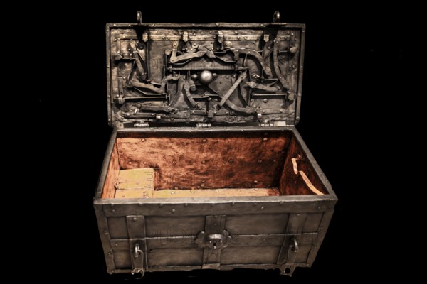 Wrought iron chest with a locking mechanism visible from the inside, Upper Silesia, 18th century, Piast Castle Museum, 16th century, Gliwice, Poland