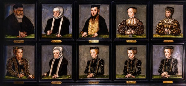 Portrait miniatures of the Jagiellon family, 1555, Sigismund I, Bona Sforza, Sigismund II August, Elizabeth, Barbara Radziwill, Catherine of Austria, Isabella Jagiellon, Katharina Jagiellon, Sophia Jagiellon, Czartoryski Museum, 1796, Krakow, Poland