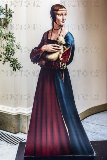 Display, lady with an ermine, first portrait of Leonardo da Vinci, around 1489, oil on panel, portrait of Ceciila Gallerani, mistress of Milanese duke Ludovico Sforza, Czartoryski Museum, 1796, oldest museum in Poland, Krakow, Poland