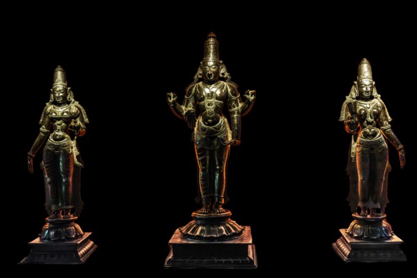 Bronze statues of Hindu god Vishnu flanked by his companions, Czartoryski Museum, 1796, oldest museum in Poland, Krakow, Poland