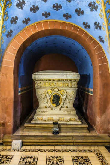 Tomb of Adam Asnyk, poet, writer, member of the National Council during the January Uprising, 1838—1897, crypt of the merits of Poland on Skalka Hill, 1880, in the basement of the Pauline Basilica, church on the rock, 14th century, Krakow