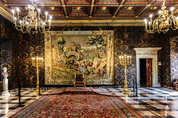 Senator's Hall, Battle Scene, Jagiellonian Tapestry, Collection of Renaissance Tapestries, Michiel Coxcie the Elder from Flanders 16. Wawel Royal Castle, former residence and seat of government of the kings of Poland, founded around 1000, Krakow