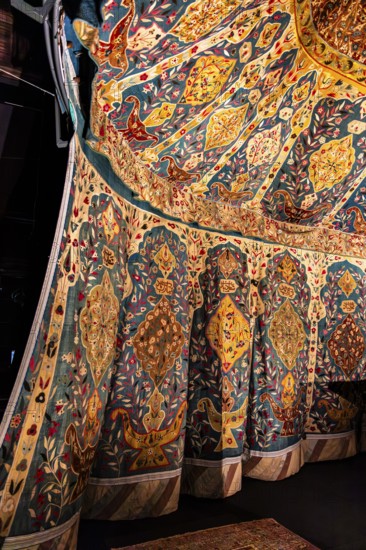 Ottoman grand tent, 17th century, artistic craftsmanship, captured during the Ottoman Siege of Vienna in 683, Wawel Royal Palace, former residence and seat of government of the kings of Poland, founded around 1000, Krakow, Poland