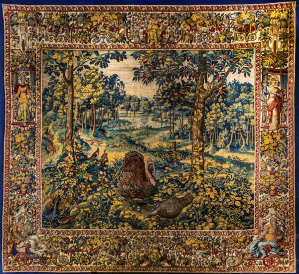 Turkey in the Forest Tapestry, van Herzeele, Brussels, around 1580, Wawel Royal Castle, former residence and seat of government of the kings of Poland, founded around 1000, Krakow, Poland