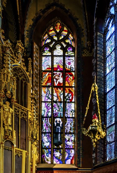 Art Nouveau window by Stanislaw Wyspiansk, Franciscan church, 1249, Krakow, Poland