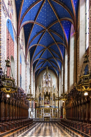 Main nave with choir stalls, Dominican Basilica, 1222, Krakow, Poland