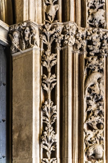 Reliefs on the Huapt portal, Dominican Basilica, 1222, Krakow, Poland