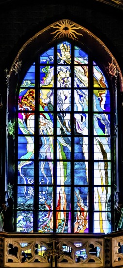 Stained glass window God the Father — Become of Wyspianski, Franciscan Church, 1249, Krakow, Poland