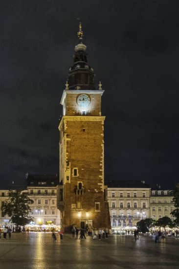Town Hall Tower on Rynek, rest of the town hall built in the 13th century, Rynek with Cloth Halls, from 13th century, Main Market Square, landmark of the city, Krakow, Poland