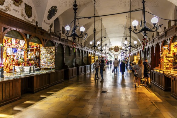 Rynek with Cloth Hall, interior shops, from 13th century, Main Market Square, landmark of the city, Krakow, Poland