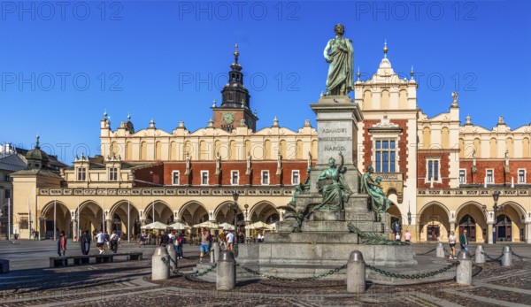 Rynek with Cloth Hall and Adam Mickiewicz Fountain, from 13th century, Main Market Square, landmark of the city, Krakow, Poland