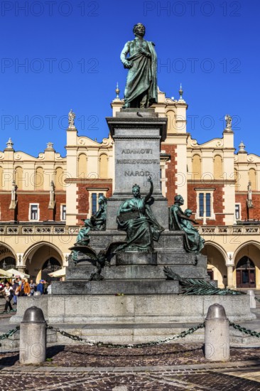Rynek with Cloth Hall and Adam Mickiewicz Fountain, from 13th century, Main Market Square, landmark of the city, Krakow, Poland