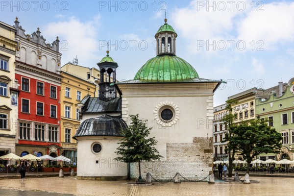 St. Adalbert Church, 11th century Romanesque church with baroque dome, 11th century, Rynek with Cloth Hall, from 13th century, Main Market Square, city landmark, Krakow, Poland