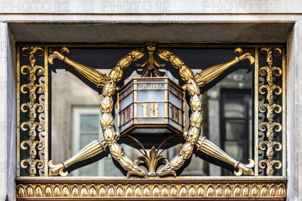 Typical house number lanterns, details of old town lanes, Krakow, Poland