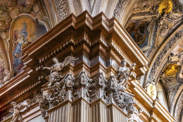 Stucco decoration by Baldassare Fontana, St. Anna church in baroque style, 1381, Krakow, Poland