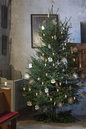 Christmas tree in St. Egidien Church, Beerbach, Middle Franconia, Bavaria, Germany