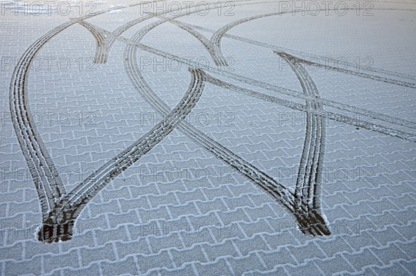 Tire tracks in snow, Bavaria, Germany