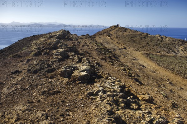 View of the sea and the neighboring island of Fuerteventura, Playa Blanca Lanzarote, from the summit of the Montana Roja volcano
