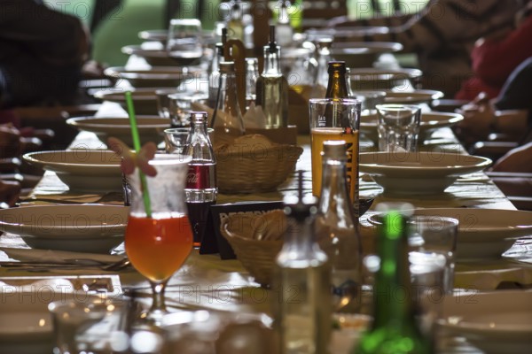 Decorated table for a company in a restaurant, Cluj-Napoca, Romania