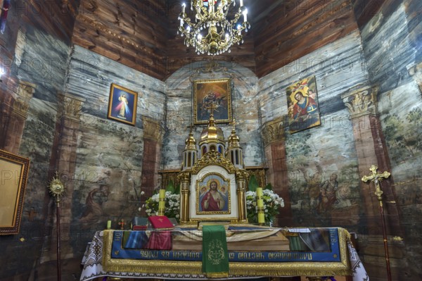 Altar of the historic wooden Trinity Church, Zhovkva city, Ukraine
