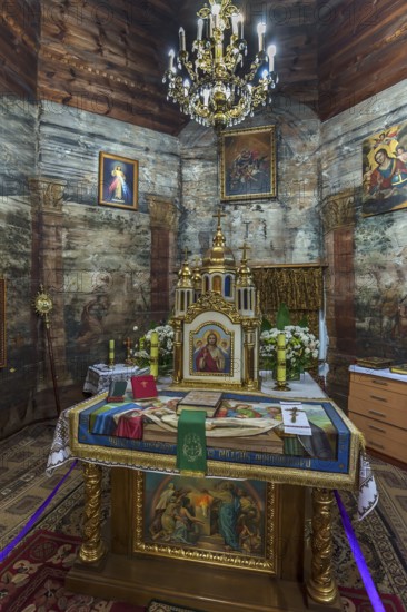 Altar of the historic wooden Trinity Church, Zhovkva city, Ukraine
