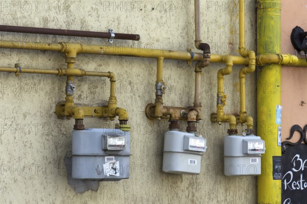 Gas meter on a house wall, Cluj-Napoca, Romania