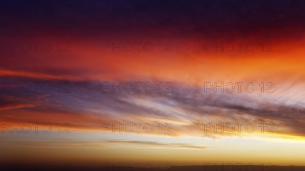 Sunset, colorful evening sky, cloudy sky, Realmonte, Agrigento, Sicily, south coast, Mediterranean Sea, Italy