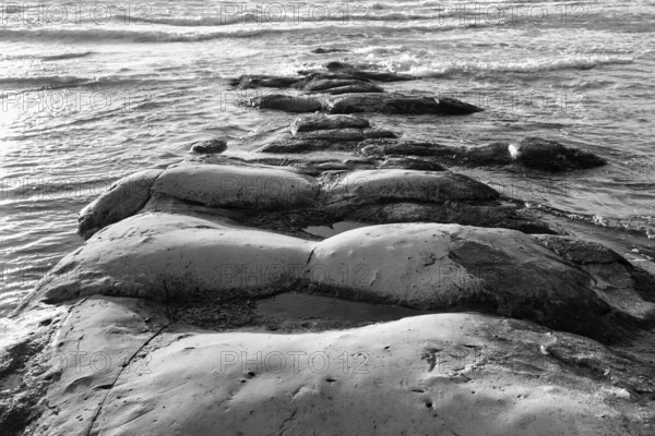 Rocky coast, Lido Scala dei Turchi, monochrome, Realmonte, Agrigento, Sicily, south coast, Mediterranean, Italy