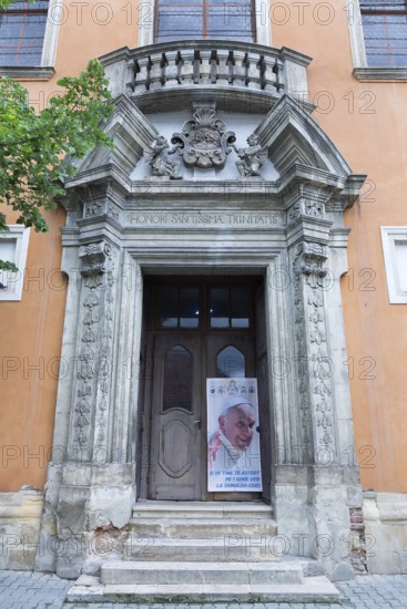 Entrance portal of the Piarist Church, early Baroque 1724, Cluj-Napoca, Transylvania, Romania