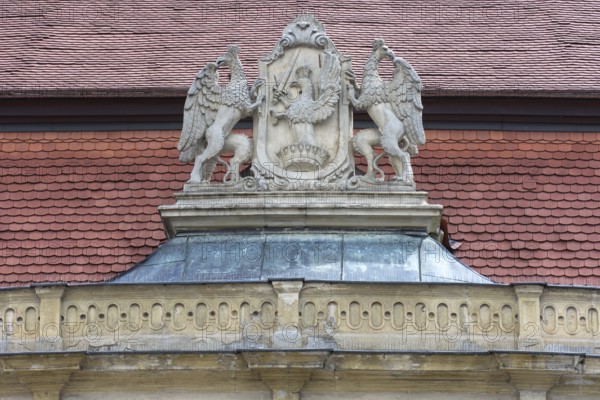 The coat of arms of the Bánffy family at Bánffy Castle, Baroque building from the 18th century, Cluj-Napoca, Romania