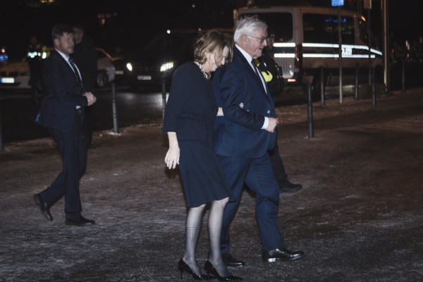 Frank-Walter Steinmeier with woman Elke Büdenbender arriving for dinner in honor of the Honorary Citizen of Berlin, Federal President Frank-Walter Steinmeier, given by Kai Wegner, Governing Mayor of Berlin, at Berlin's Red Town Hall on 28.01.2026