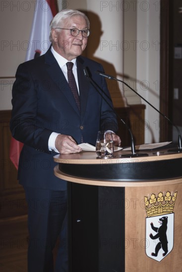 Frank-Walter Steinmeier, Federal President, gives a speech in front of a dinner in honor of the Honorary Citizen of Berlin, Federal President Frank-Walter Steinmeier, given by Kai Wegner, Governing Mayor of Berlin, at Berlin's Red Town Hall on 28.01.2026