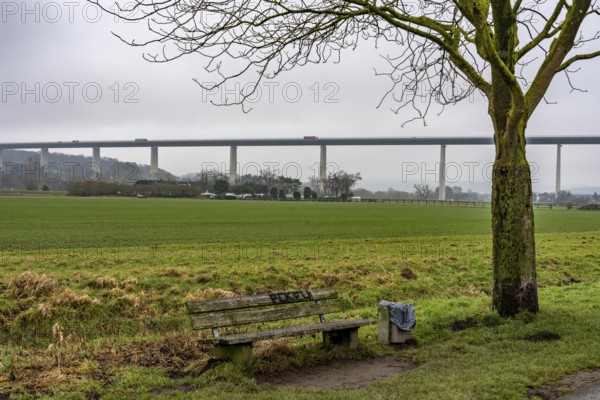 The Mintarder Ruhr Valley Bridge, A52 motorway bridge between Essen and Düsseldorf, longest steel road bridge in Germany, completed in 1966, 1830 meters long, 18 hollow pillars, highest point above ground is 65 meters, is used daily by more than 80, 000 vehicles, is considered dilapidated and is to be replaced, the bridge spans the Ruhr Valley between Essen-Kettwig and Mülheim an der Ruhr, Germany