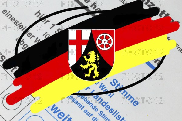 (Photo montage) Emblem of the state of Rhineland-Palatinate on a ballot paper