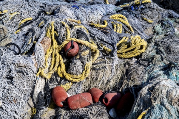 Close-up view of old fishing nets, Oman