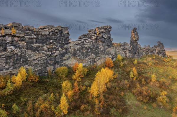 Teufelsmauer, Devil's Wall, eroded sandstone rock formation Mittelsteine near Weddersleben in the Harz Mountains, Saxony-Anhalt, Germany