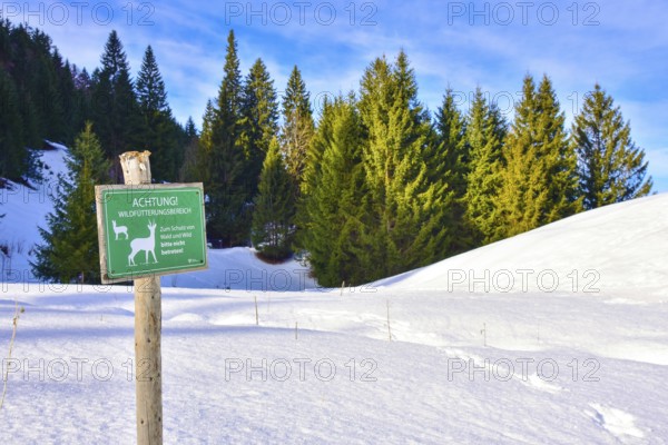 Information sign in a wildlife reserve in a valley in the Alps in Austria
