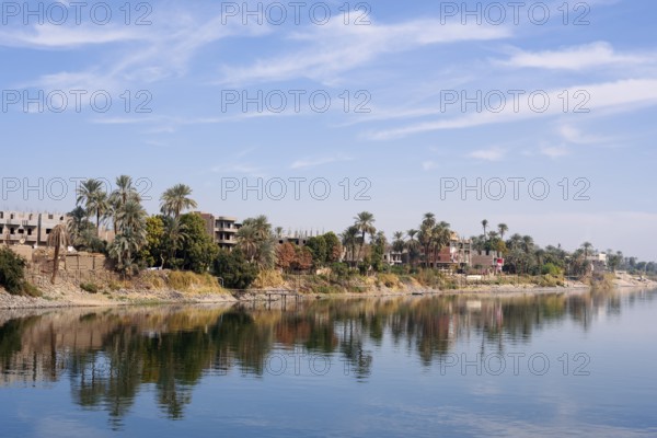 Houses on the banks of the Nile near Luxor, Egypt