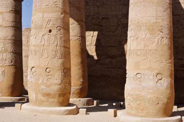 Columns with relief, Luxor Temple, Luxor, Egypt