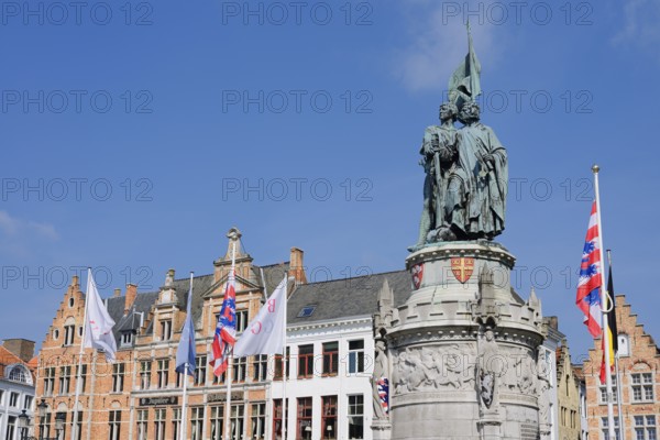 Jan Breydel and Pieter de Coninck monument, Grote Markt, Bruges, West Flanders, Flanders, Belgium