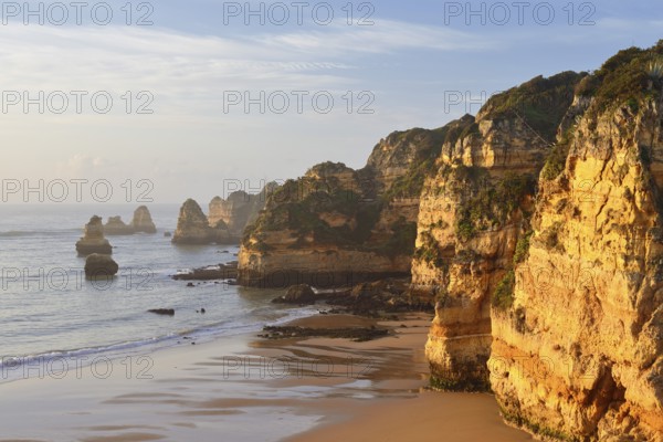 Rocky coast and beach, Praia Dona Ana, Lagos, Algarve, Portugal