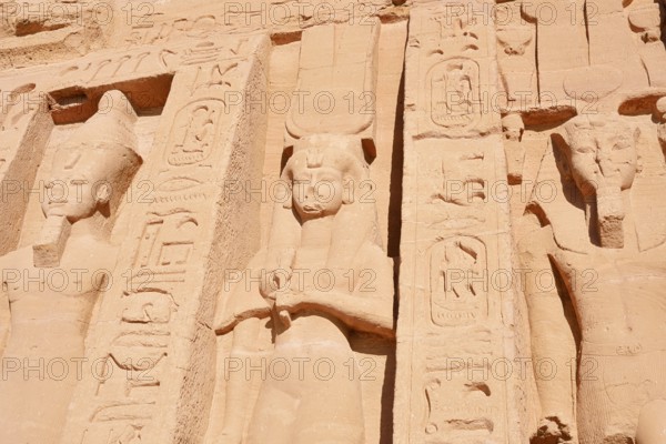 Statues of Ramesses II and Nefertari, Temple of Hathor or Temple of Nefertari, Temple of Abu Simbel, UNESCO World Heritage Site, Nubia, Egypt