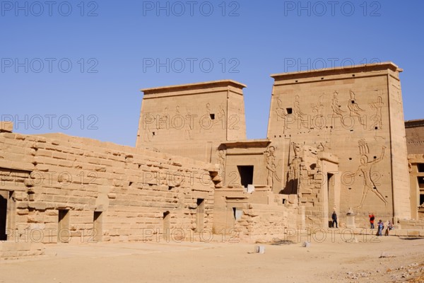First Pylon, Temple of Isis, Temple of Philae, UNESCO World Heritage Site, Agilkia Island, Aswan, Nubia, Egypt