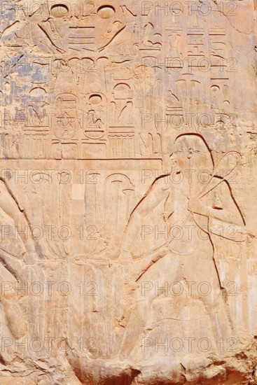 Relief of the Nile god Hapi, Colossi of Memnon, statue of King Amenhotep III, West Thebes, Luxor, Egypt