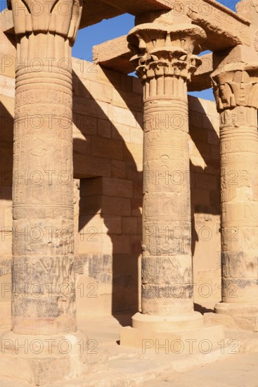 Colonnade or colonnade, Philae Temple, UNESCO World Heritage Site, Agilkia Island, Aswan, Nubia, Egypt