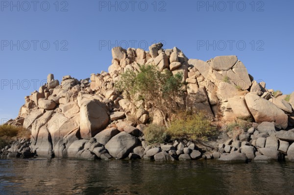Rock island in Lake Nasser, Aswan, Egypt