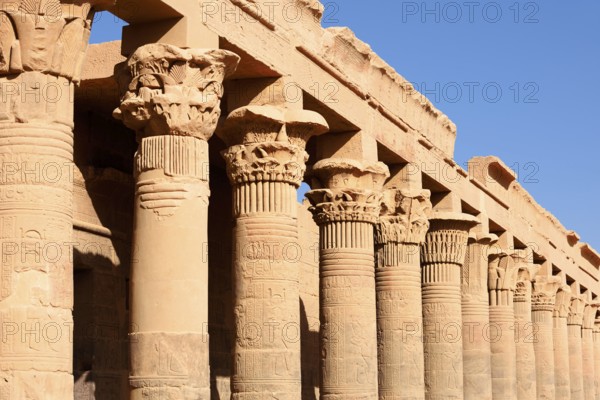 Colonnade or colonnade, Philae Temple, UNESCO World Heritage Site, Agilkia Island, Aswan, Nubia, Egypt