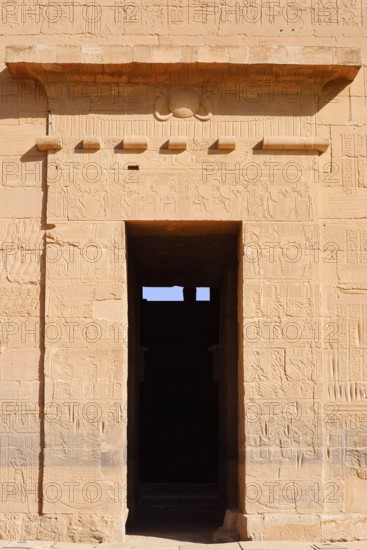Entrance and relief, Philae Temple, UNESCO World Heritage Site, Agilkia Island, Aswan, Nubia, Egypt